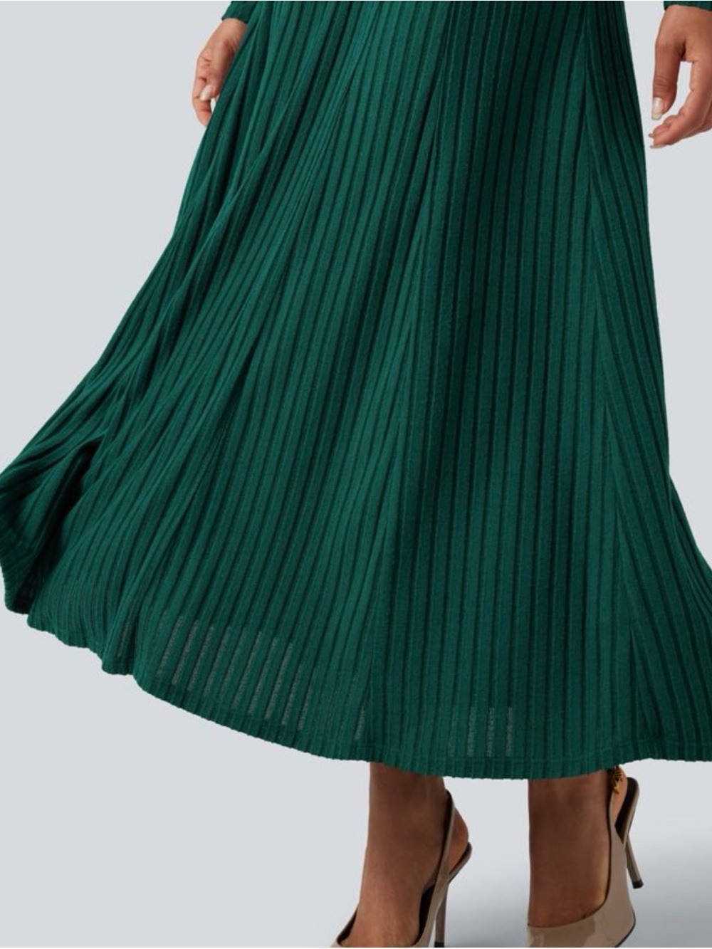 HALARA Ribbed Knit Henley Neck Long Sleeve Flowy Maxi Casual Dress - Picture 5 of 9